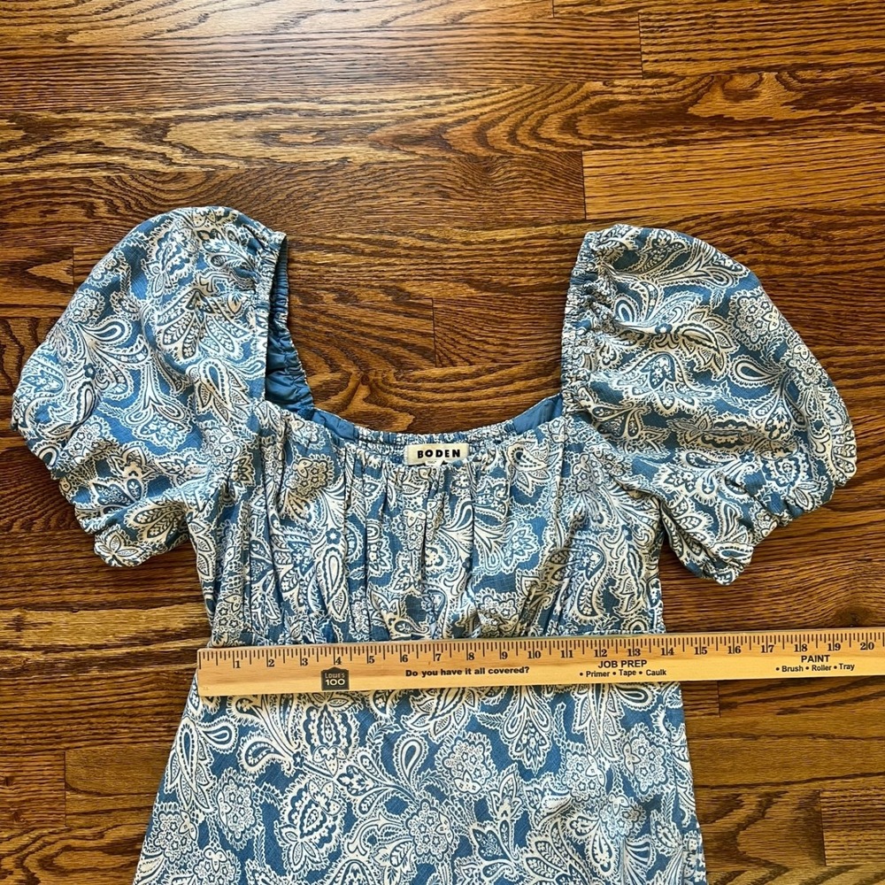 Boden Blue Paisley Puff Sleeve Smocked Midi Dress Womens Excellent Size 8R - Picture 4 of 10